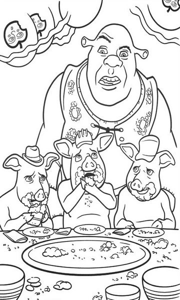 kolorowanka Shrek i Trzy Świnki malowanka do wydruku z bajki dla dzieci, do pokolorowania kredkami, obrazek nr 24